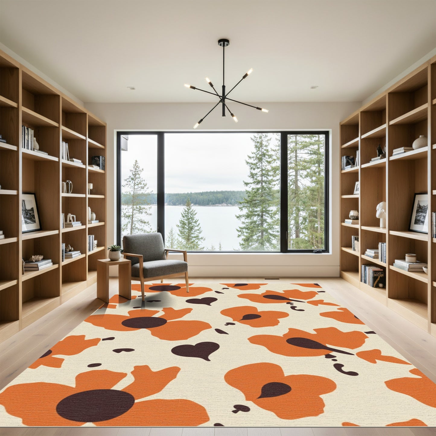 Orange Retro Floral Hearts Rug