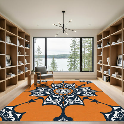 Bold Orange White Dark Medallion Rug