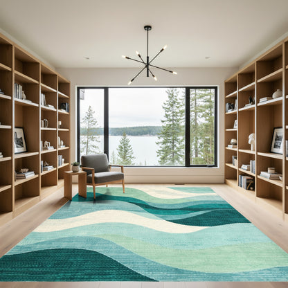 Teal Layered Waves Rug