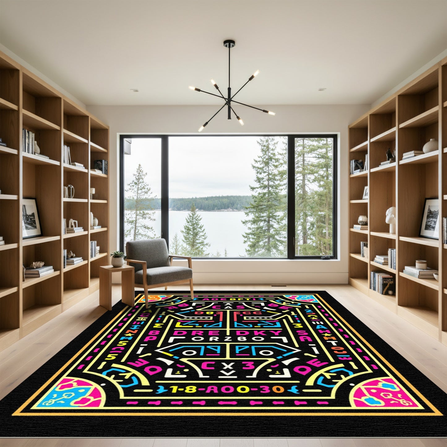 Cyberpunk Neon Geometric Abstract Rug