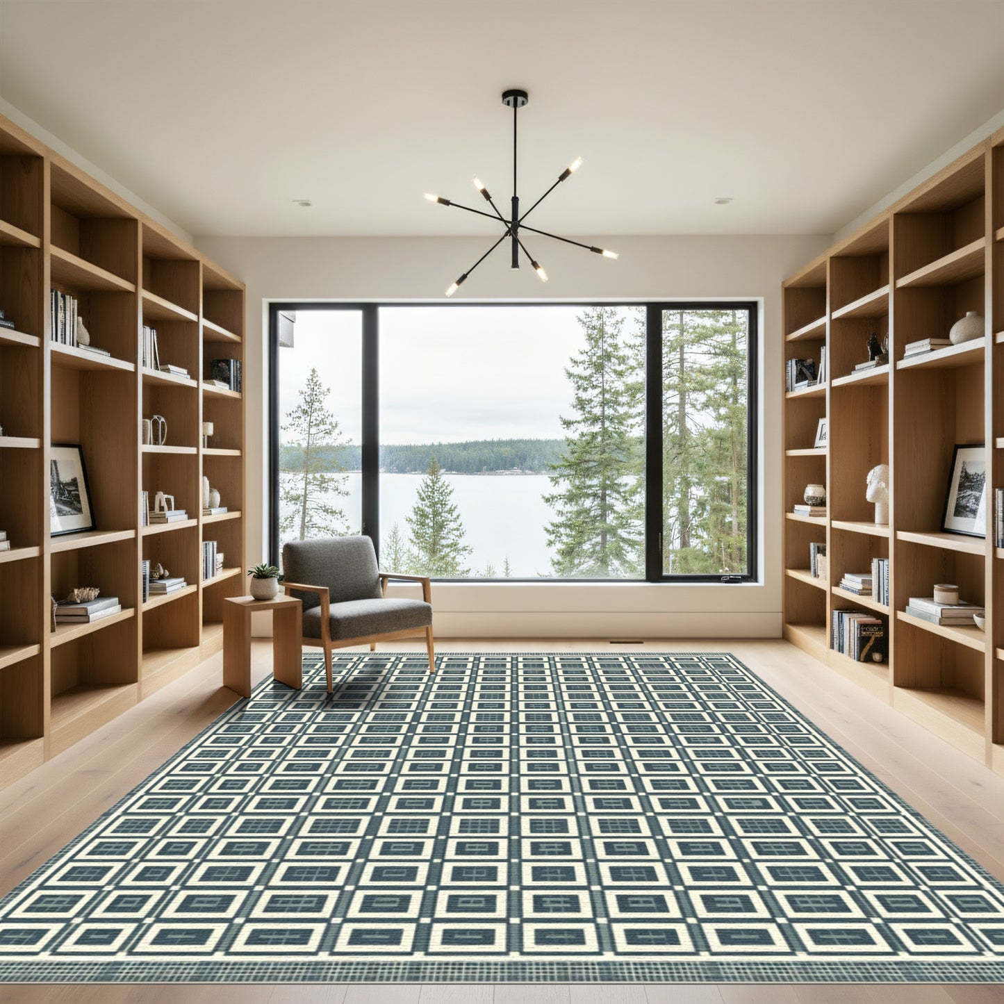 Retro Teal Grid Squares Rug
