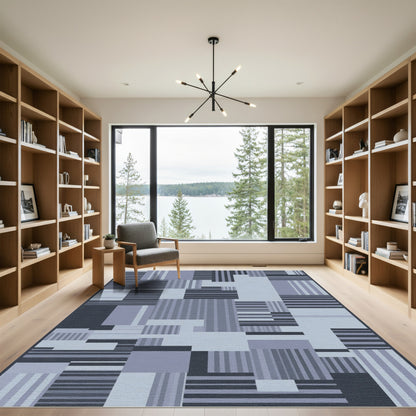 Modern Deep Blue Striped Collage Rug