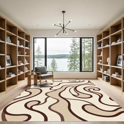 Brown and Beige Swirl Abstract Rug