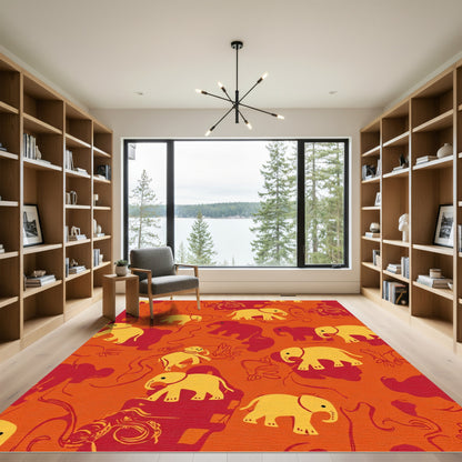 Crimson Yellow Elephants Repeating Composition Rug