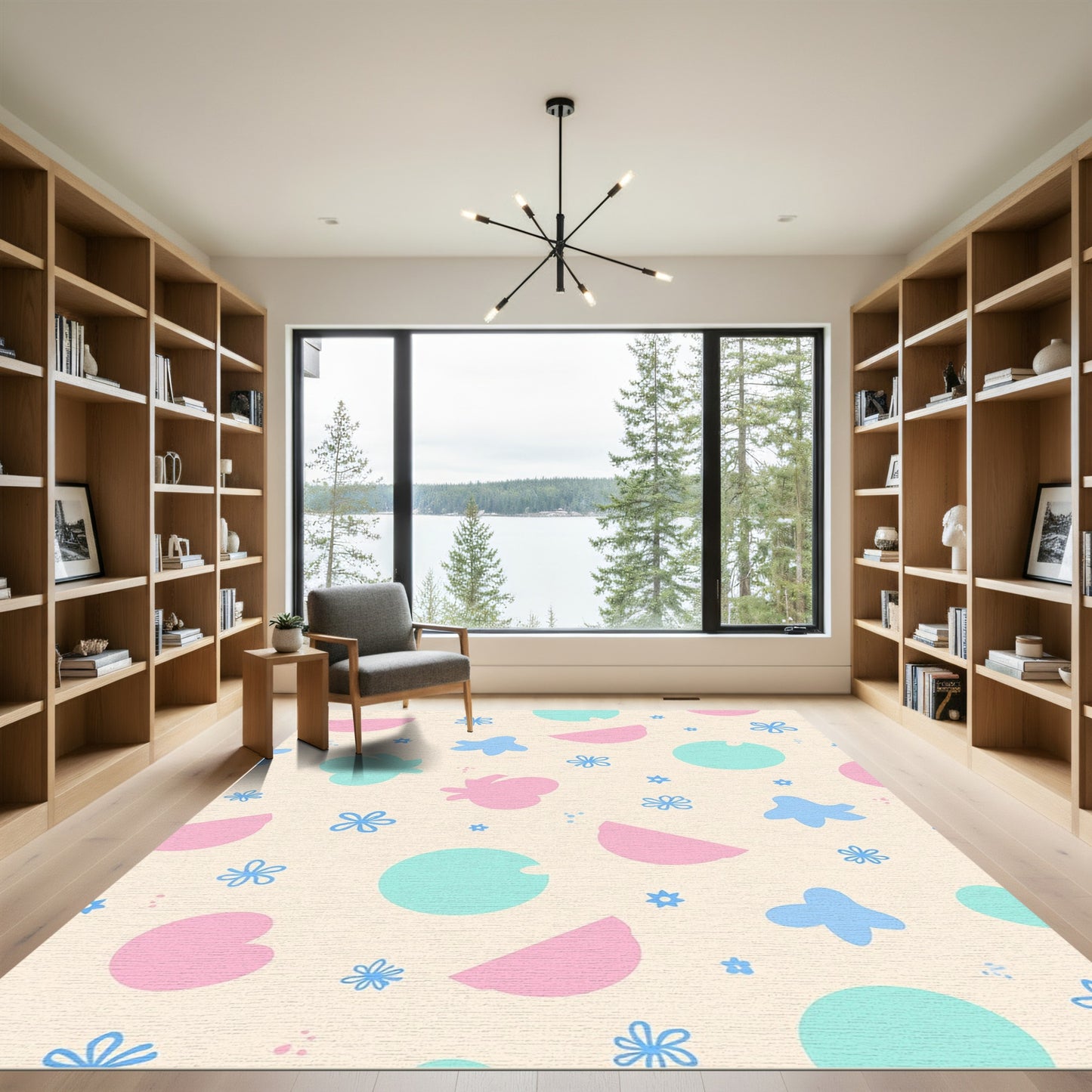Pastel Fun Shapes Floral Arrangement Rug