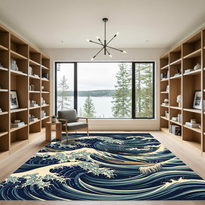 Deep Blue Ocean Wave Boats Rug