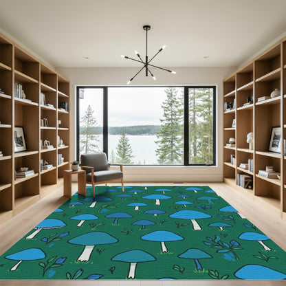 Forest Green Blue Mushroom Grove Rug