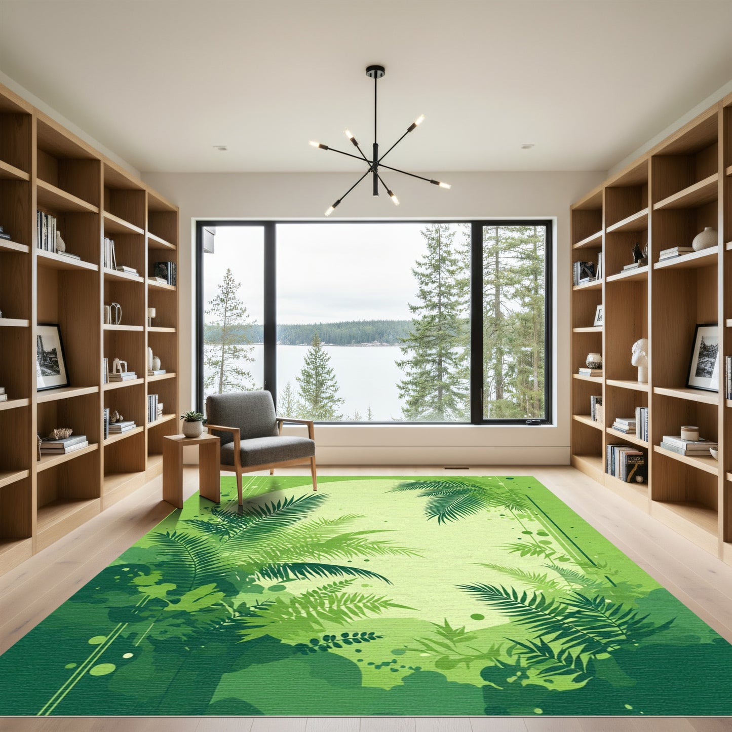 Lush Forest Green Fern Border Rug