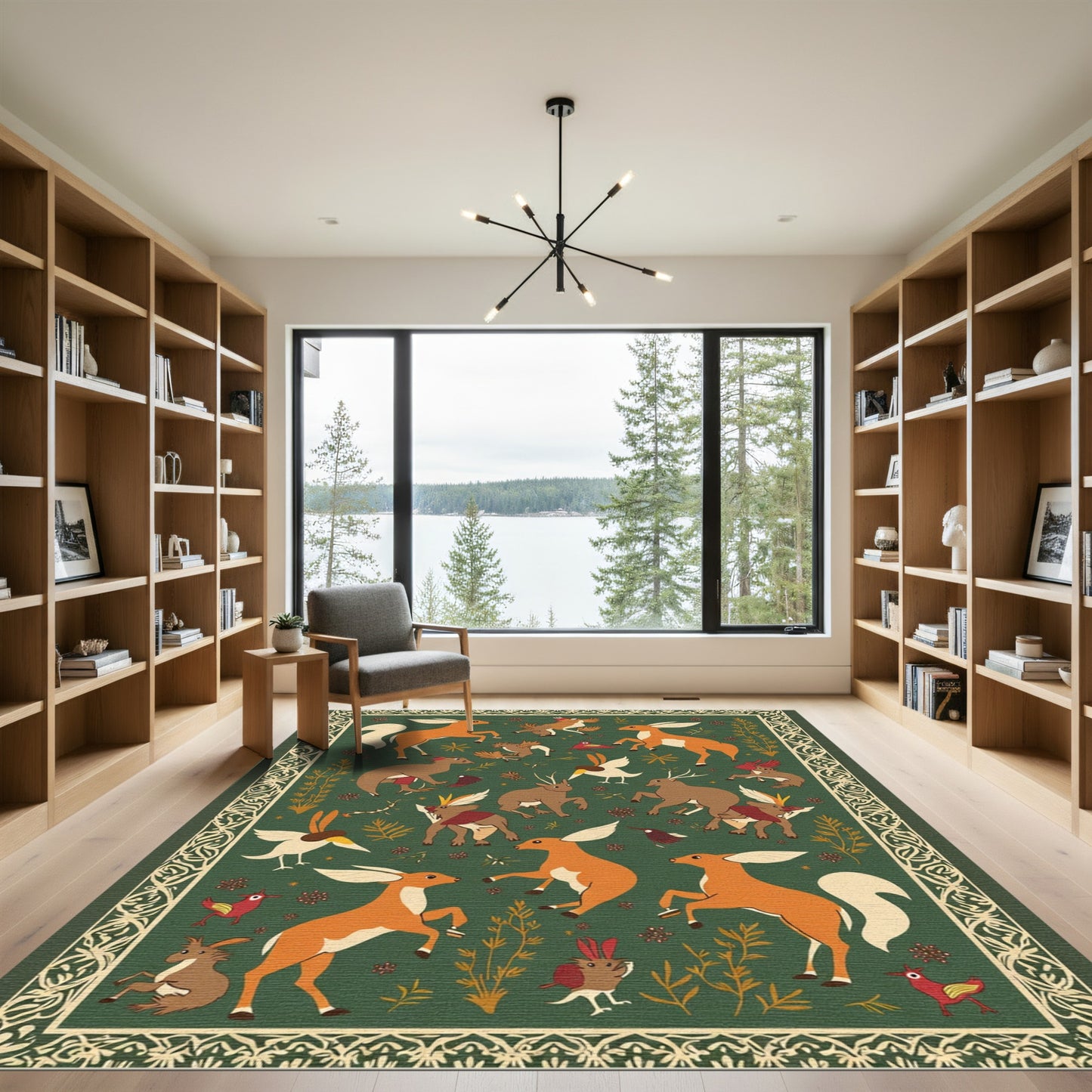 Whimsical Woodland Creatures Forest Green Rug