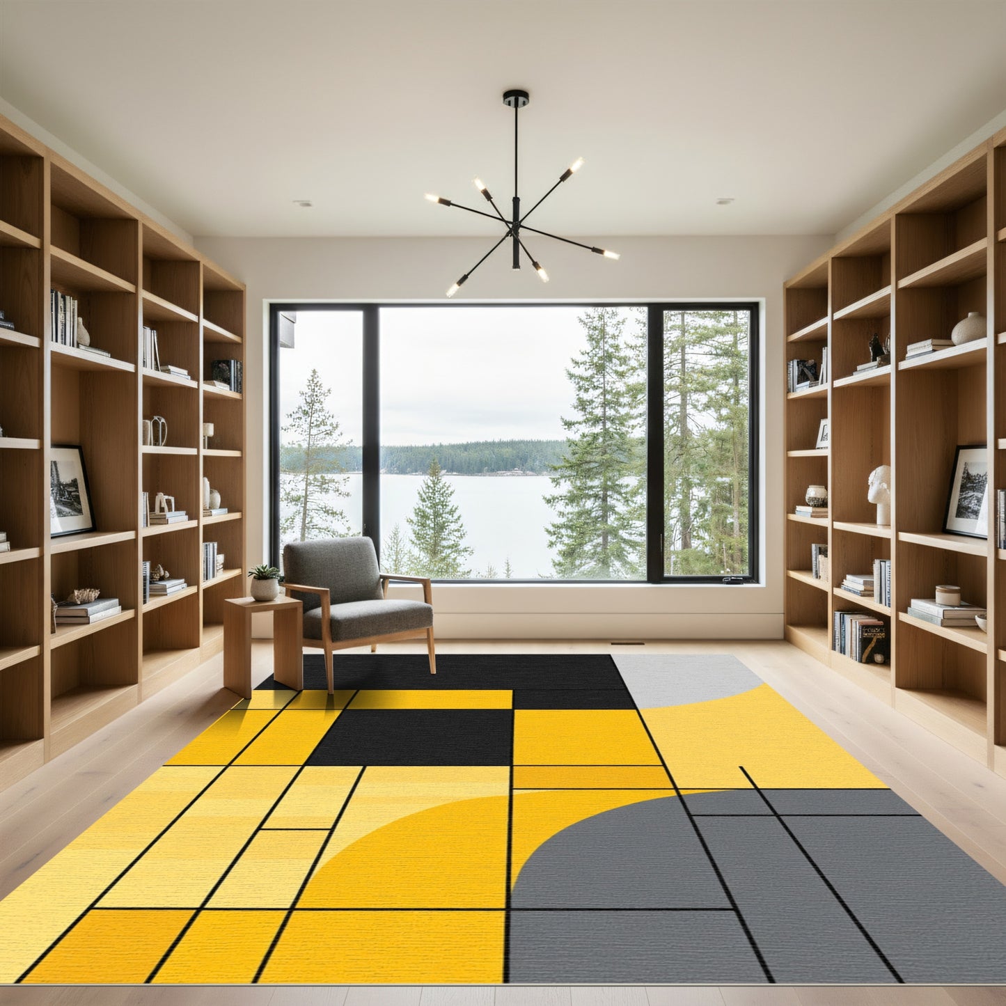 Abstract Black Yellow Gray Squares Rug