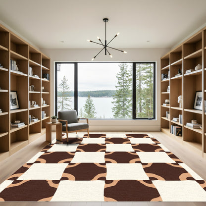 Brown Cream Checkered Organic Shapes Rug