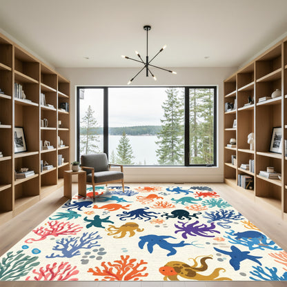 Oceanic Octopus Coral Gathering Rug