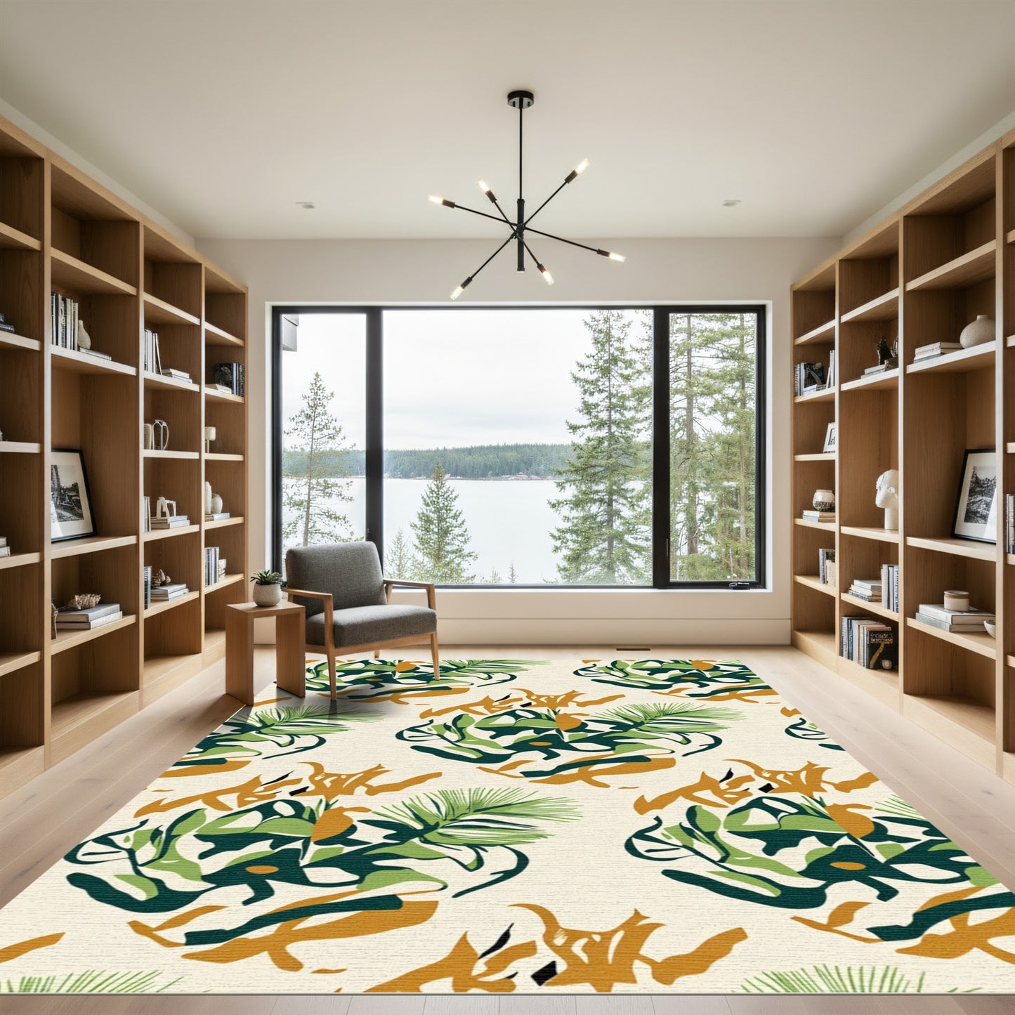 Tropical Abstract Greenery Beige Rug
