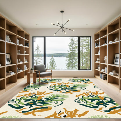 Tropical Abstract Greenery Beige Rug