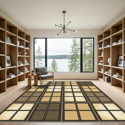 Tonal Windowpane Sepia Grid Rug
