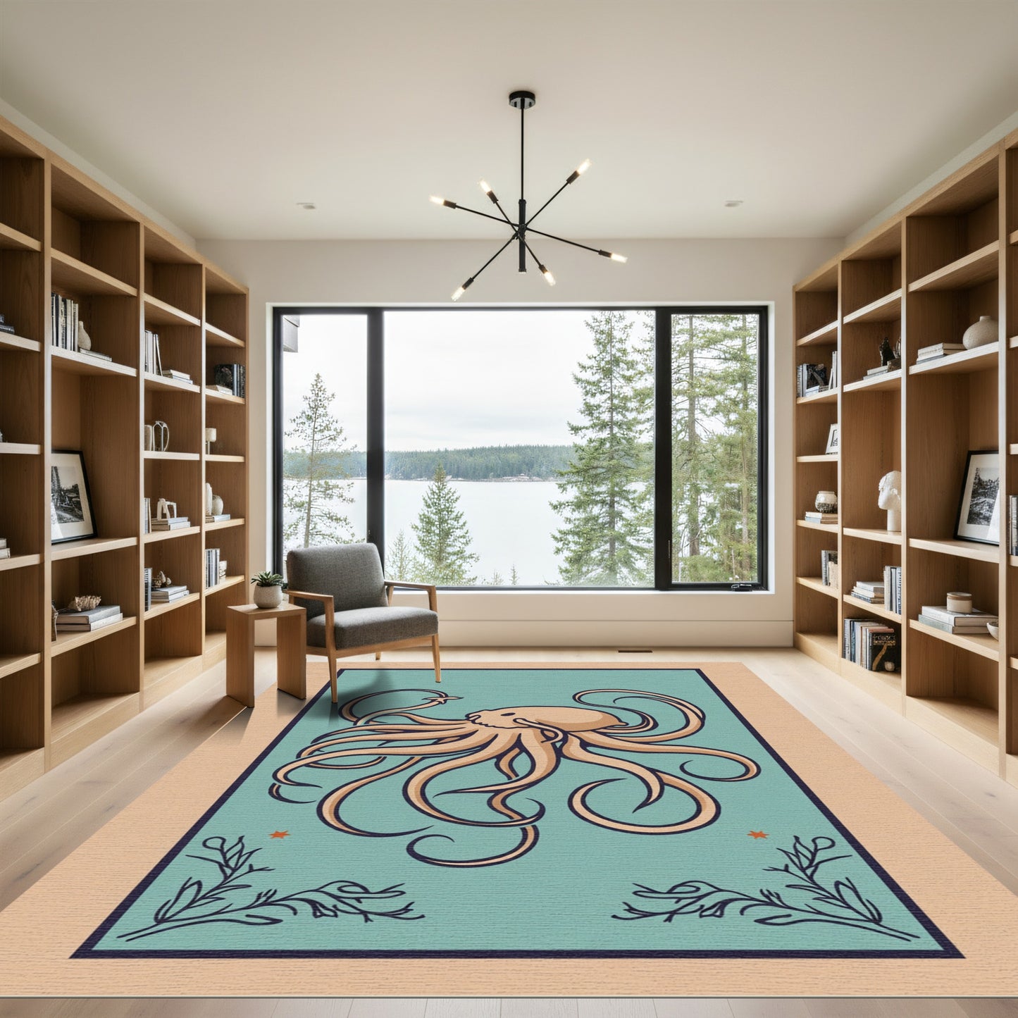 Coastal Light Blue Octopus Nautical Art Rug