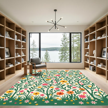 Whimsical Floral Vine Garden Rug
