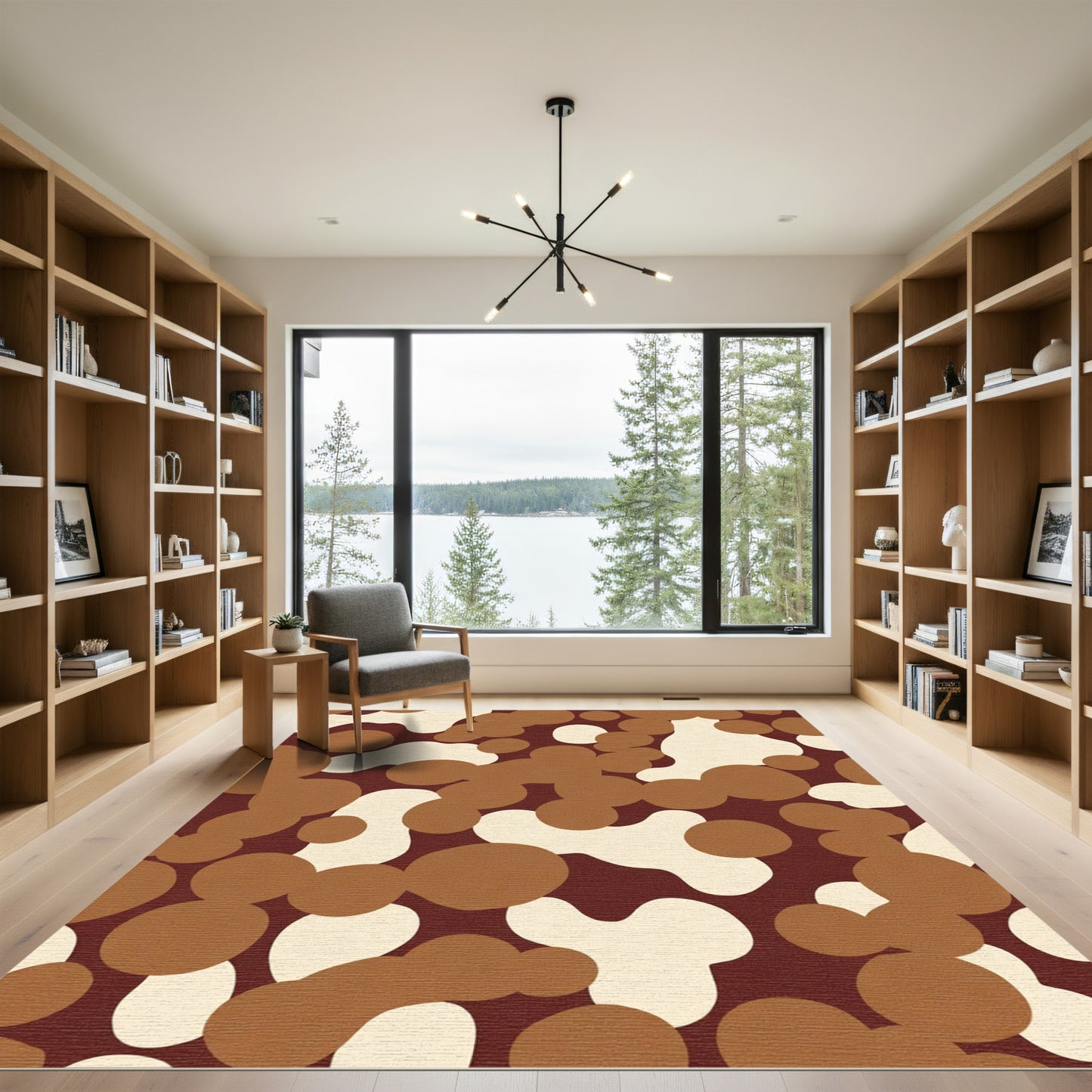 Brown Cream Rounded Abstract Shapes Rug