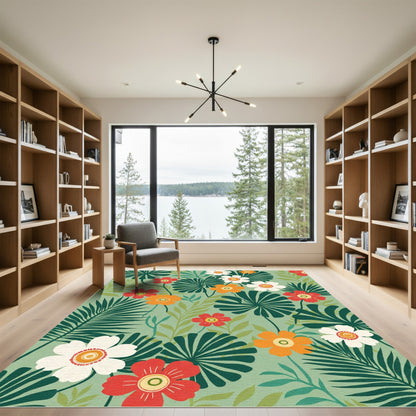 Vibrant Tropical Bloom Foliage Rug