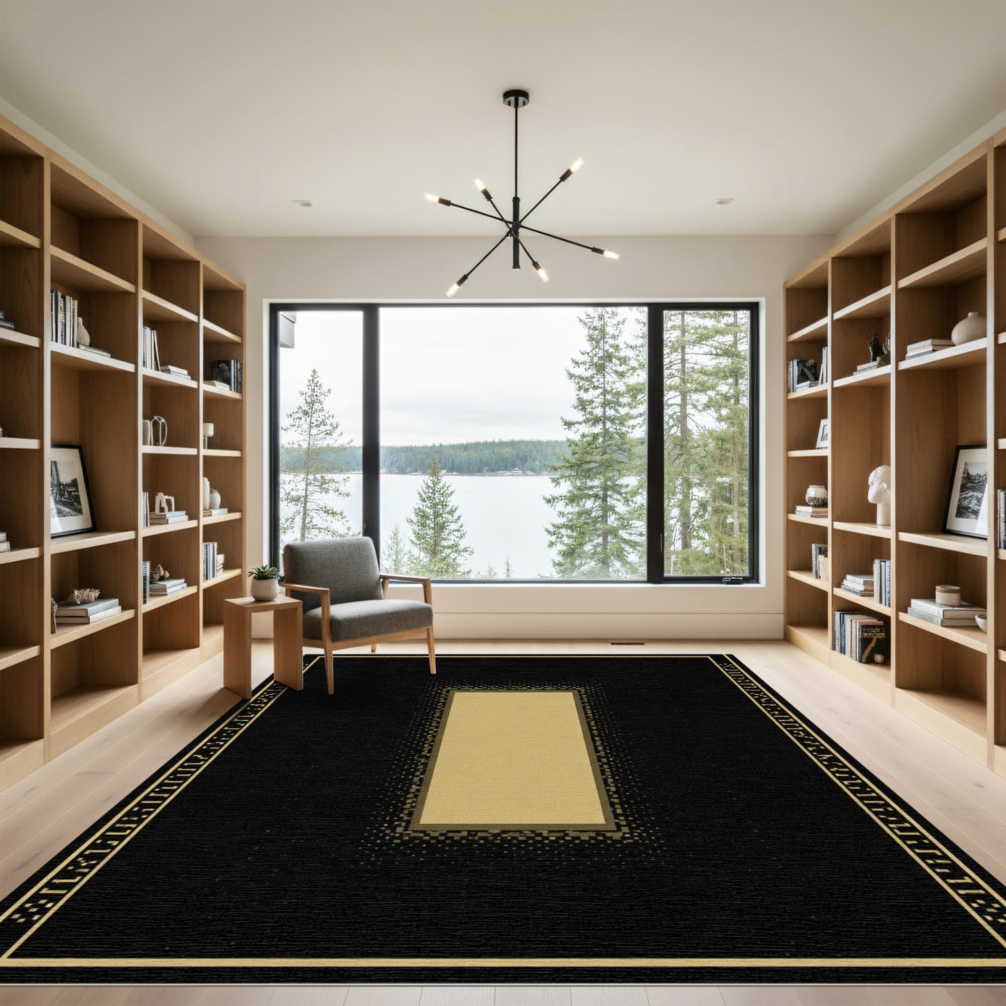 Dark Gold Rectangular Frame Pixel Border Canvas Rug