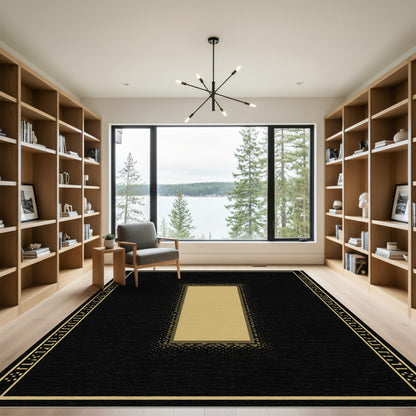 Dark Gold Rectangular Frame Pixel Border Canvas Rug