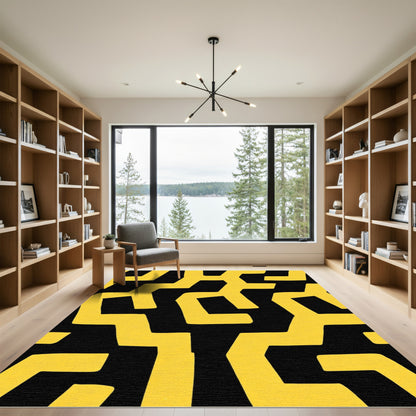 Bold Yellow Maze Geometric Rug