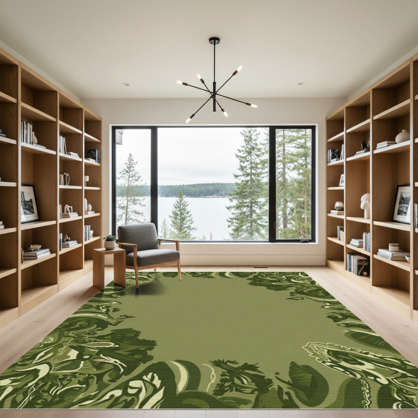 Earthy Abstract Foliage Frame Rug