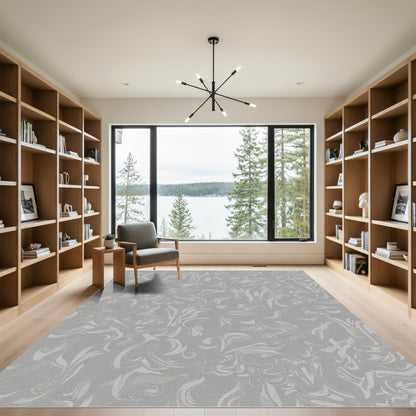 Soft Gray Abstract Swirl Vining Rug