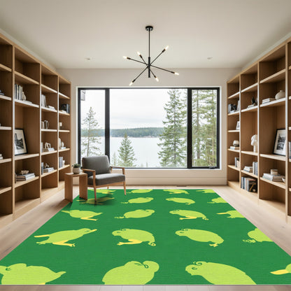 Whimsical Green Jumping Frog Pattern Rug