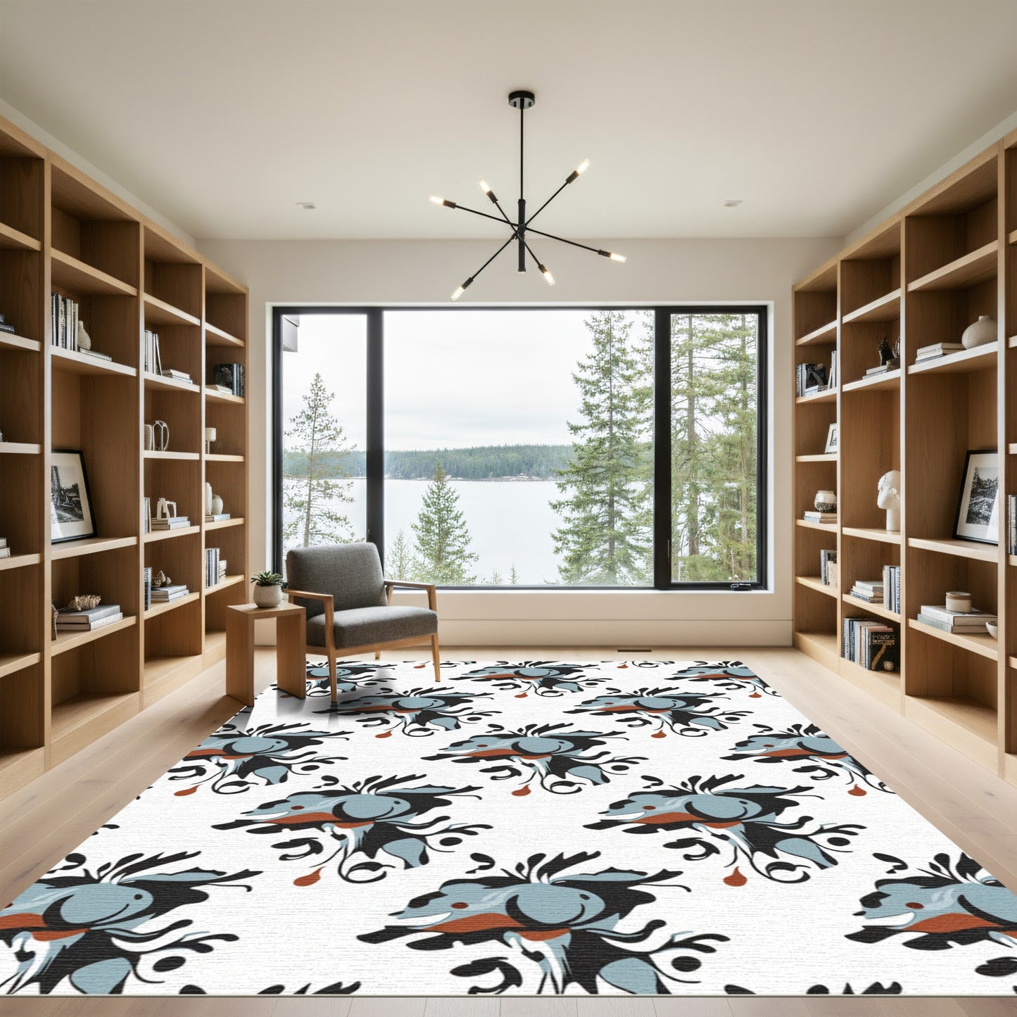 Abstract Blue Black Whimsical Swirl Rug