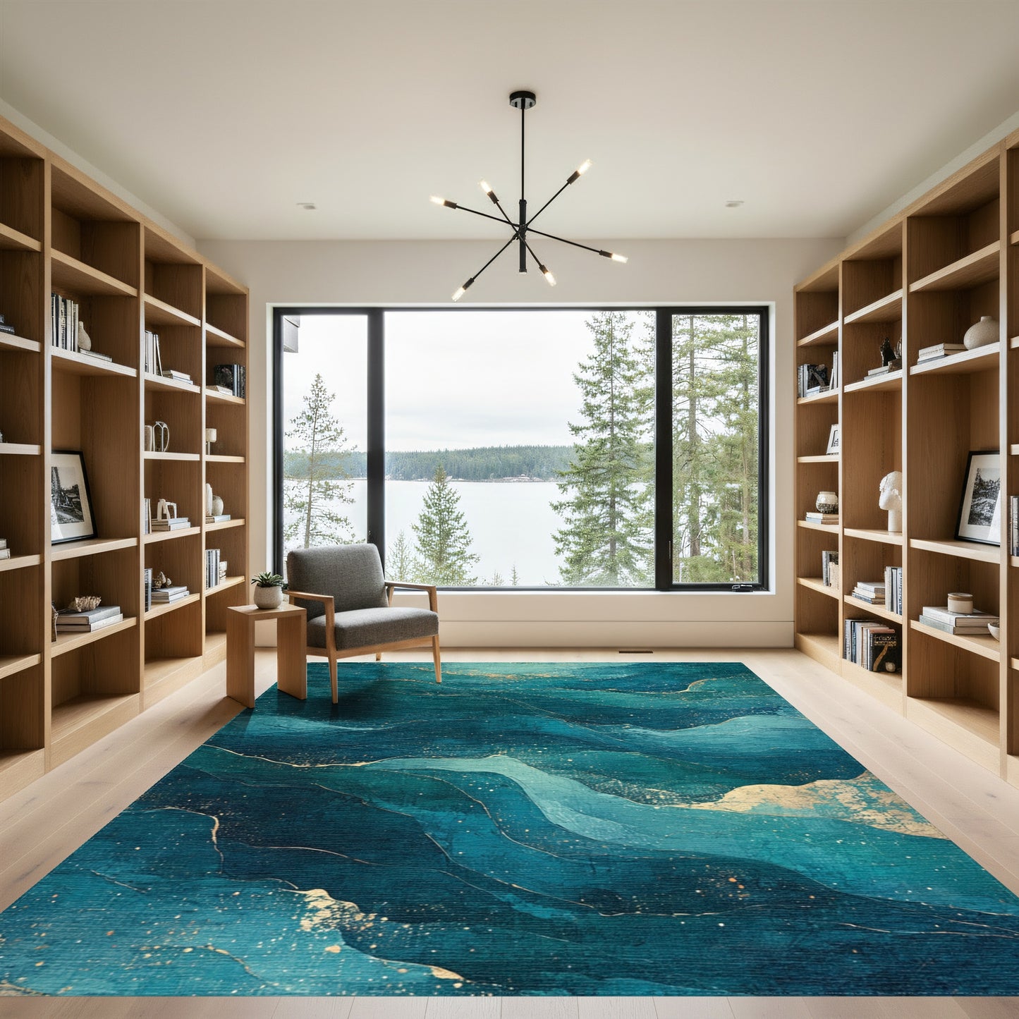 Layered Teal Gold Waves Rug