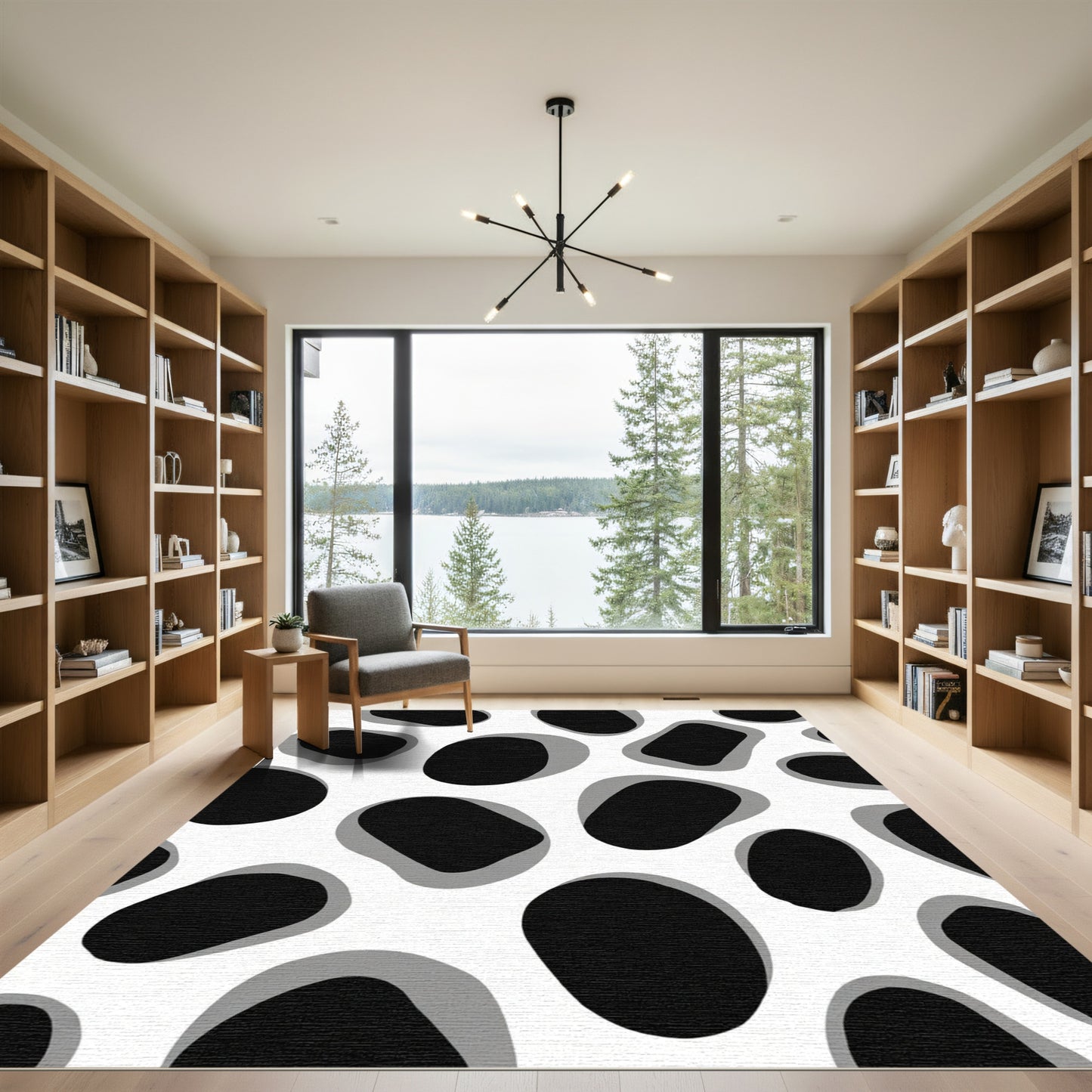 Monochromatic Black Organic Spots Rug