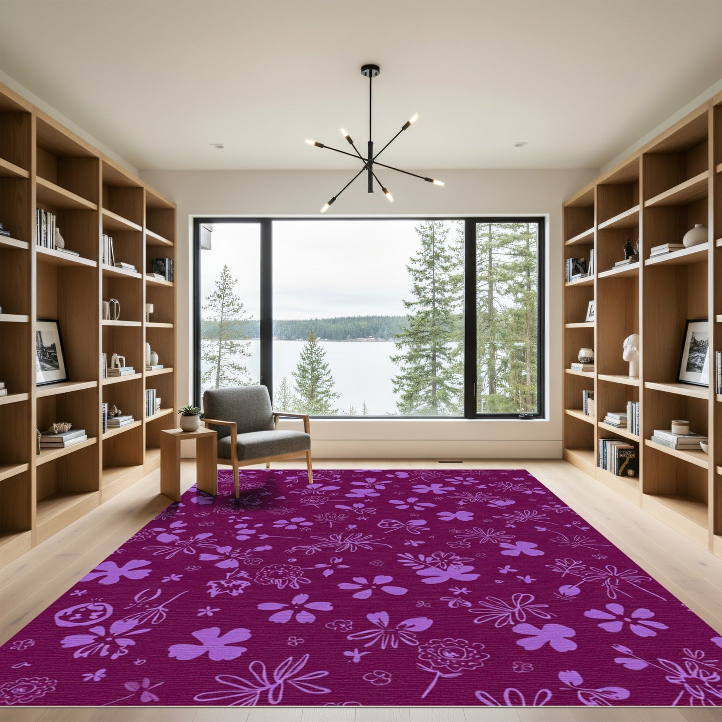 Purple Floral Meadow Collage Rug