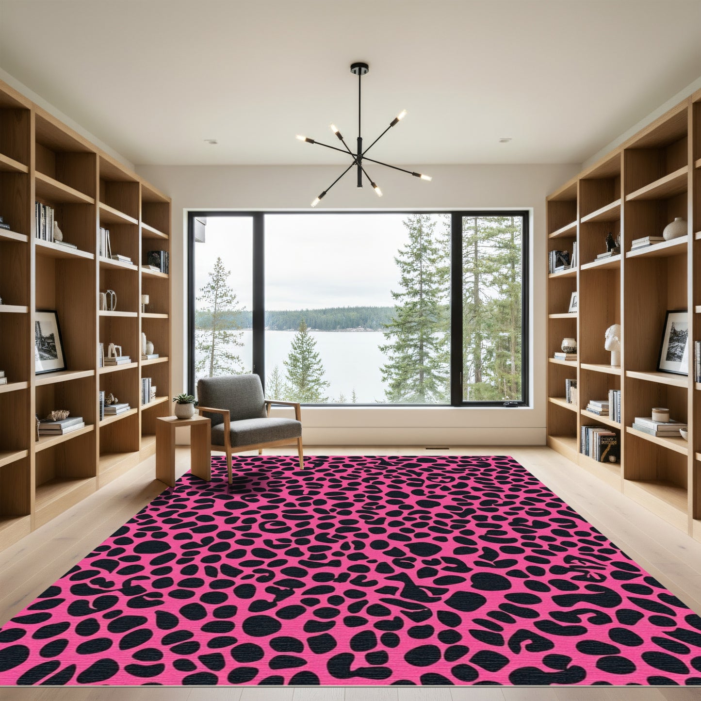Vibrant Pink Black Animal Spots Rug