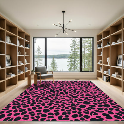 Vibrant Pink Black Animal Spots Rug