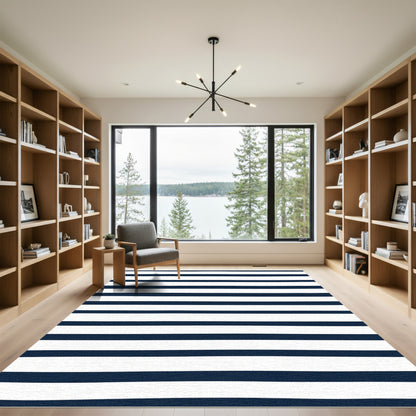 Midnight White Linear Composition Rug