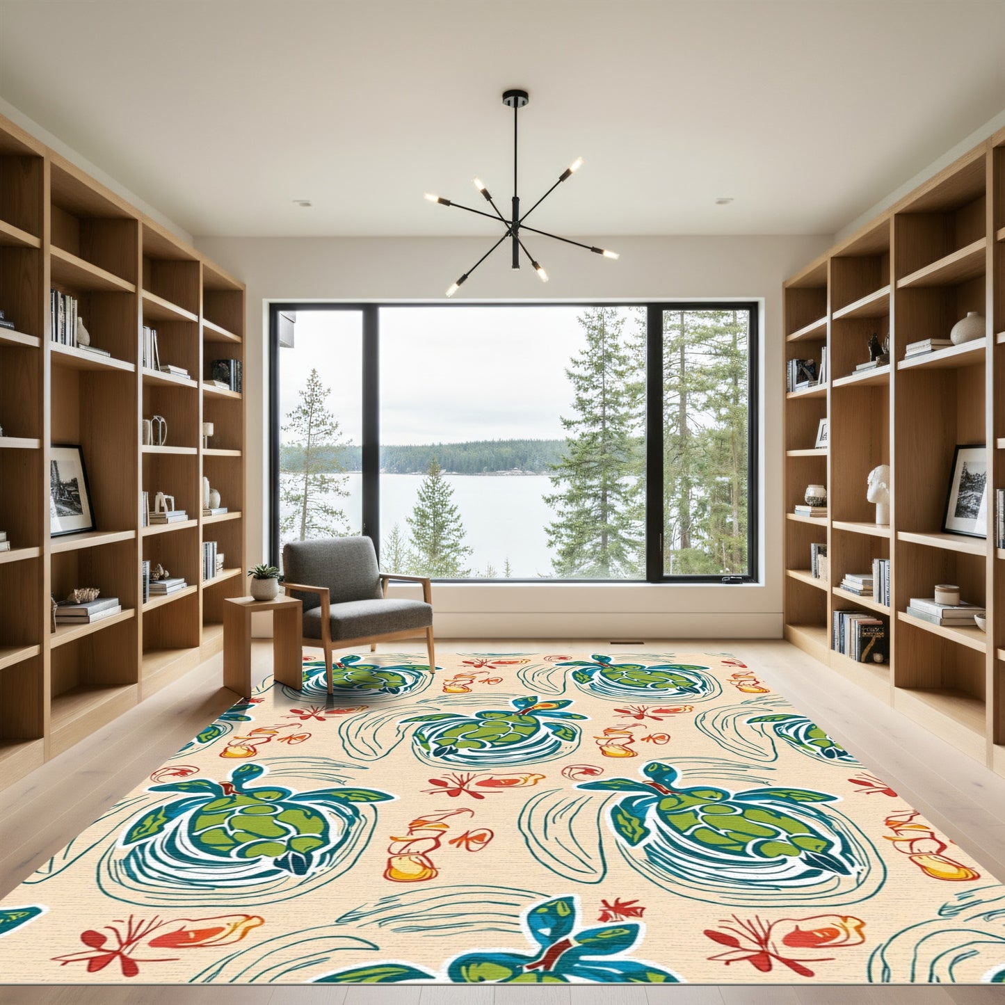 Tropical Green Turtle Swirls Background Rug