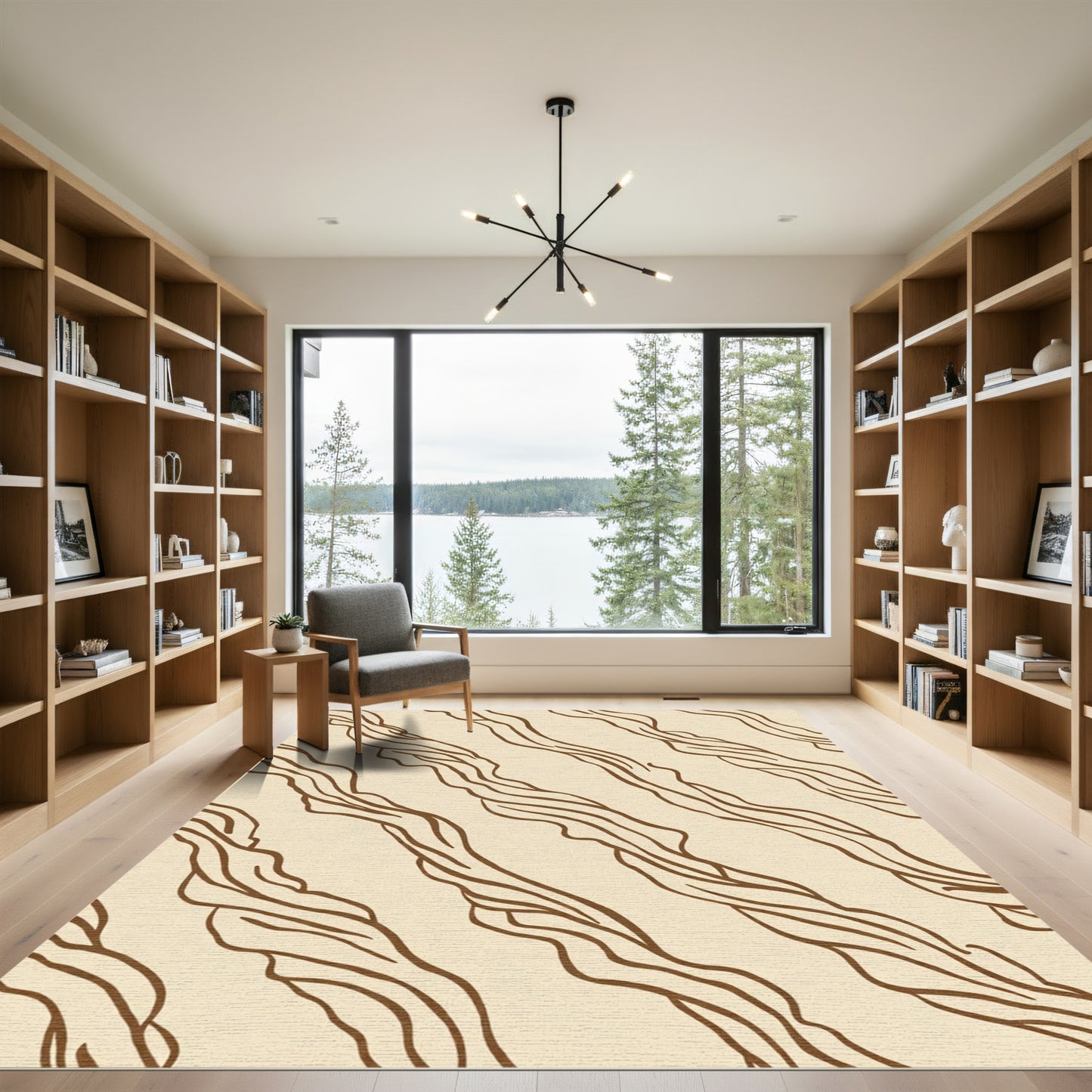 Earthy Beige Wavy Streak Rug