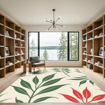 Red Green Leafy Botanical Repeat Rug