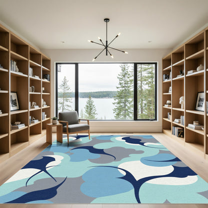 Abstract Blue Gray Organic Shapes Rug
