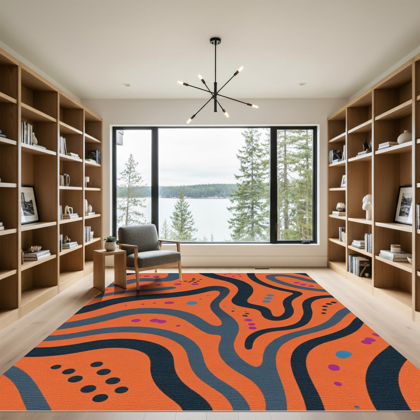 Abstract Orange Flowing Waves Rug