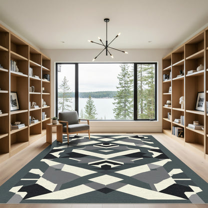 Modern Geometric Abstract Cream Charcoal Rug