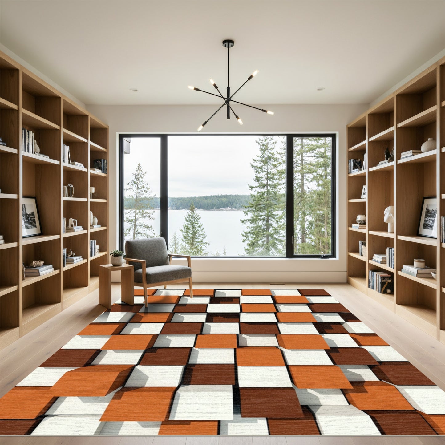 Brown White Orange Cube Tesselation Rug