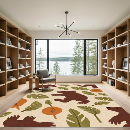Brown Bears With Tropical Leaves Rug