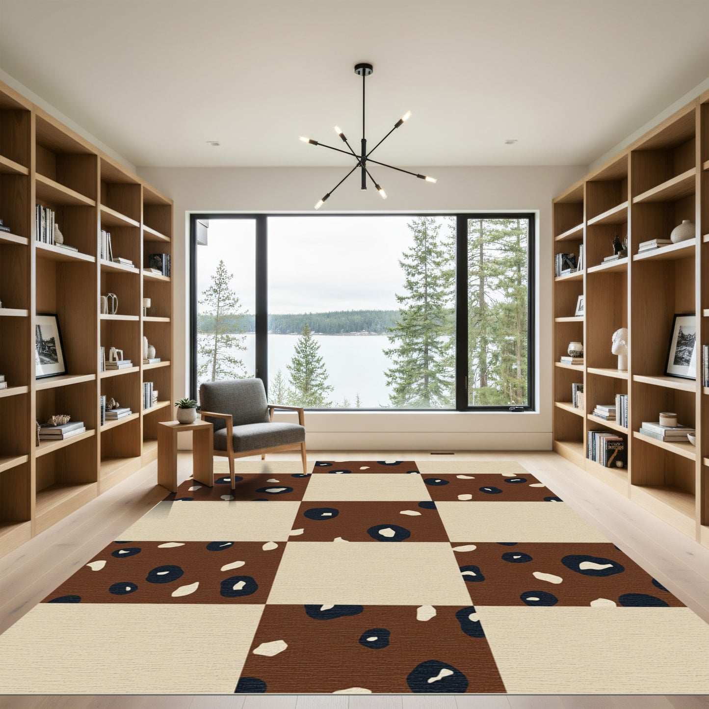 Brown Beige Leopard Tile Rug