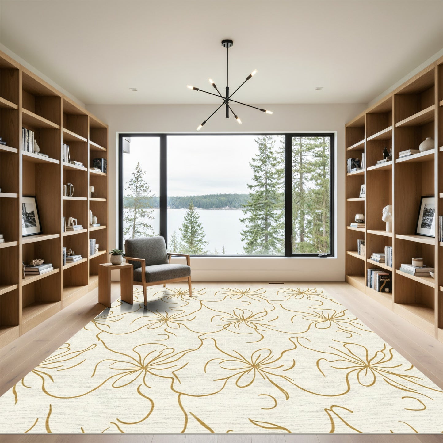 Golden Thin Line Starburst Rug