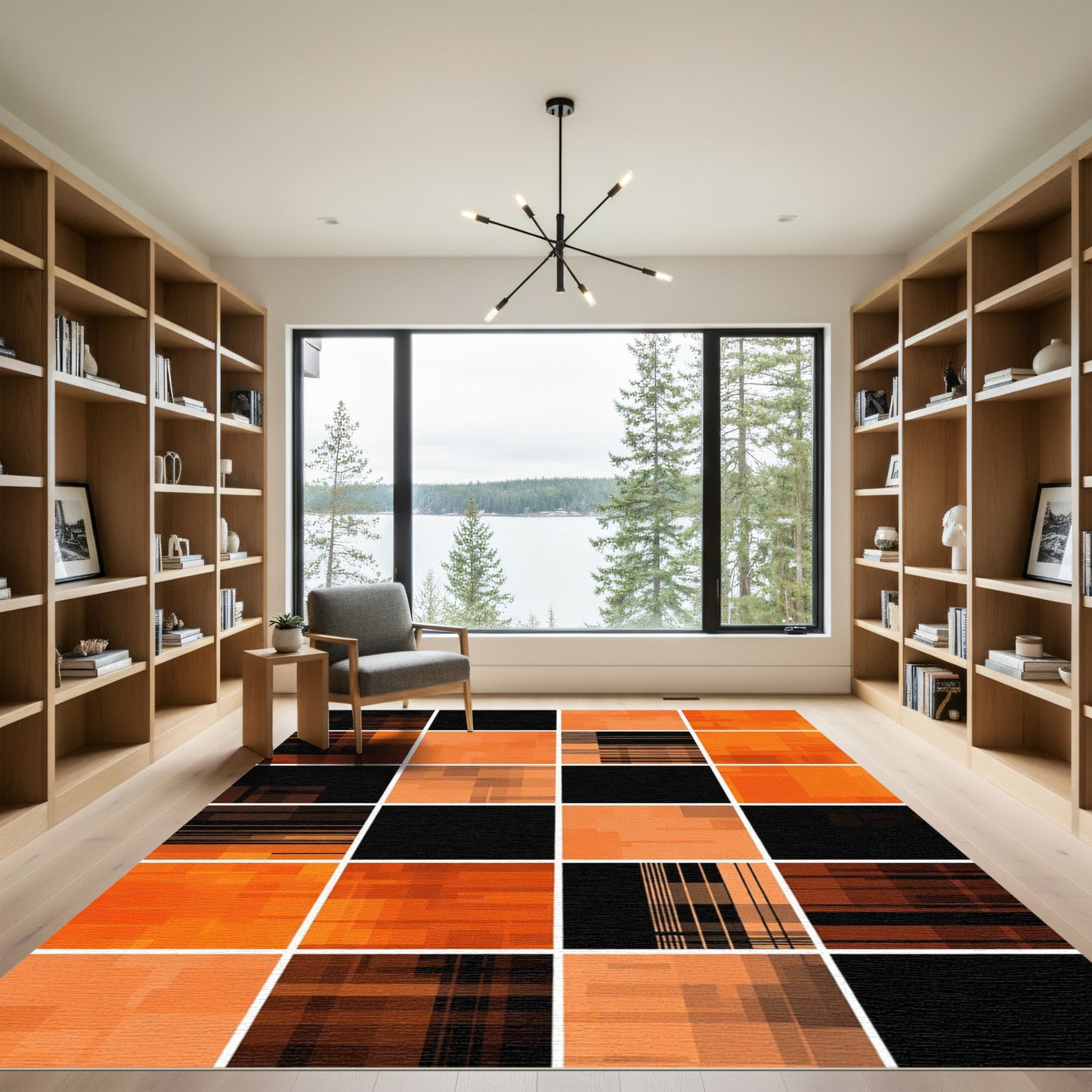 Terracotta Abstract Rectangular Blocks Rug