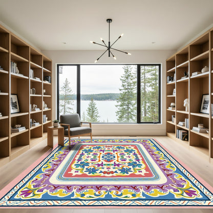 Vibrant Floral Medallion Border Rug