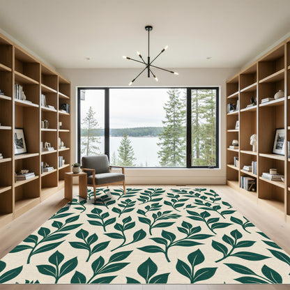 Deep Emerald Botanical Branch Repeat Rug