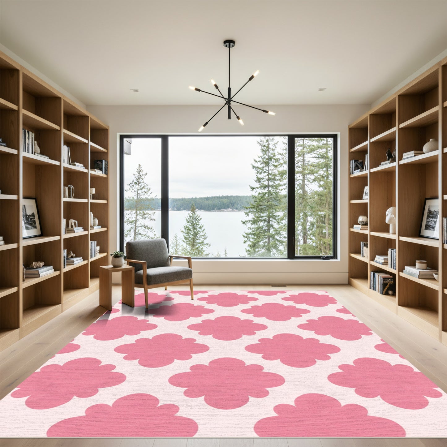 Pink Quatrefoil Grid Pattern Rug